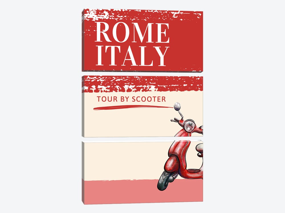 Minimalist Travel - Rome Italy In Red by Page Turner 3-piece Canvas Art Print