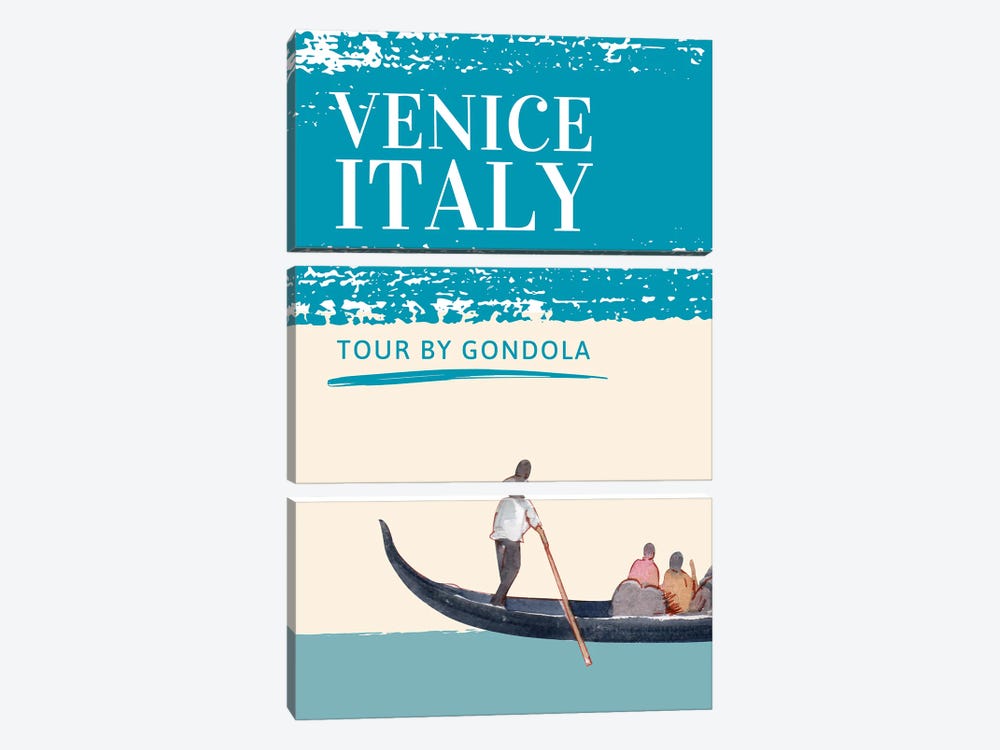 Minimalist Travel - Venice Italy In Blue by Page Turner 3-piece Canvas Artwork