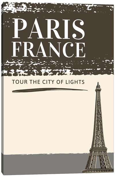Minimalist Travel - Paris France In Black Canvas Art Print - The Eiffel Tower