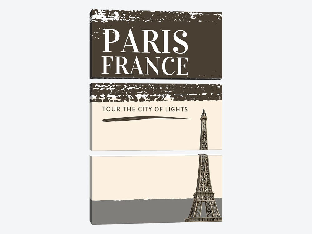 Minimalist Travel - Paris France In Black by Page Turner 3-piece Canvas Print