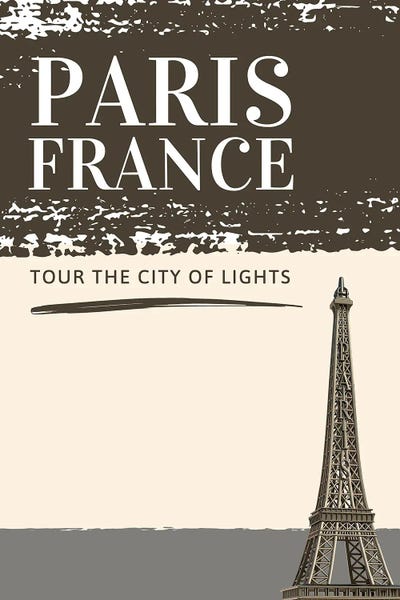 Canvas Print: Minimalist Travel - Paris France In Black by Page Turner