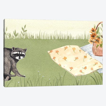 Funny Animals - Raccoon Vs Picnic Canvas Print #DHV367} by Page Turner Art Print