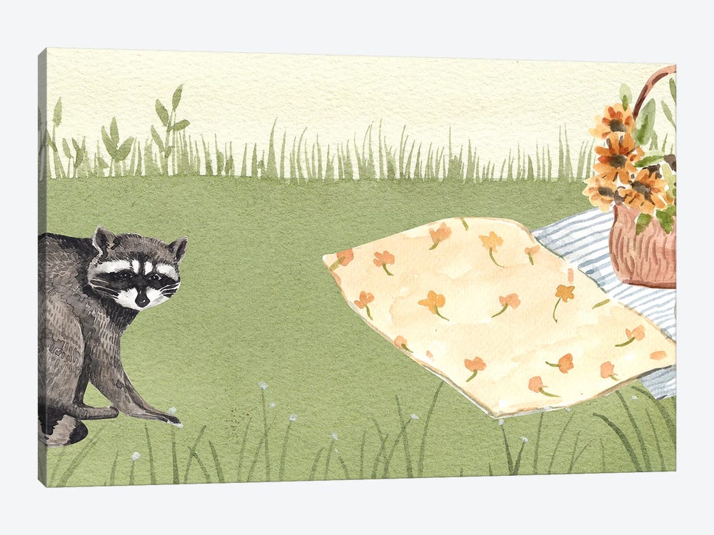 Funny Animals - Raccoon Vs Picnic by Page Turner 1-piece Canvas Artwork
