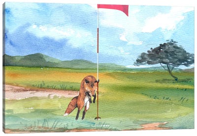 Funny Animals - Fox Vs Golf Hole Canvas Art Print - Design Harvest