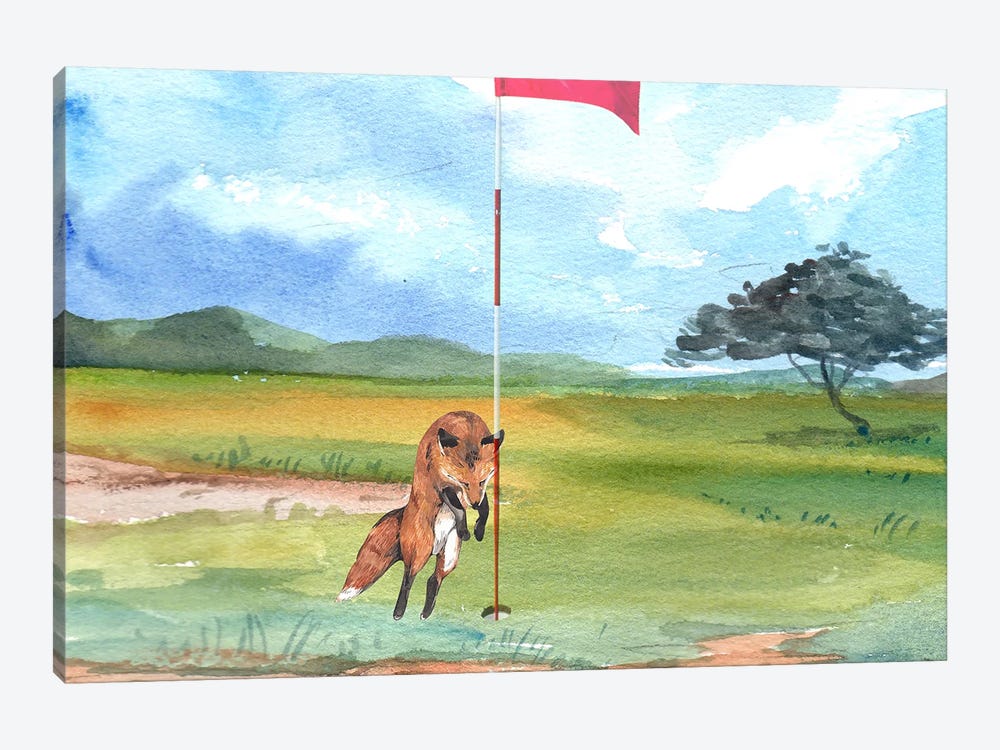 Funny Animals - Fox Vs Golf Hole by Page Turner 1-piece Canvas Art Print