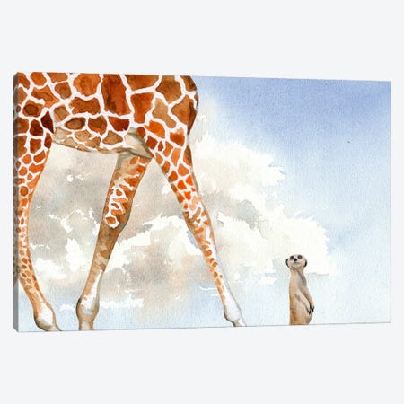 Funny Animals - Giraffe Vs Meerkat Canvas Print #DHV369} by Page Turner Canvas Artwork