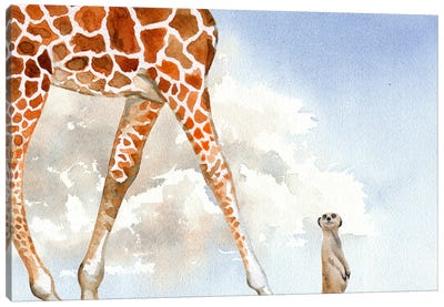 Funny Animals - Giraffe Vs Meerkat Canvas Art Print - Page Turner