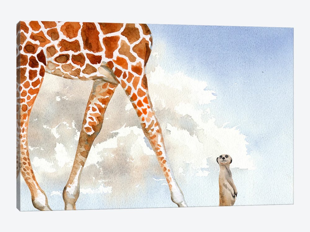 Funny Animals - Giraffe Vs Meerkat by Page Turner 1-piece Canvas Art