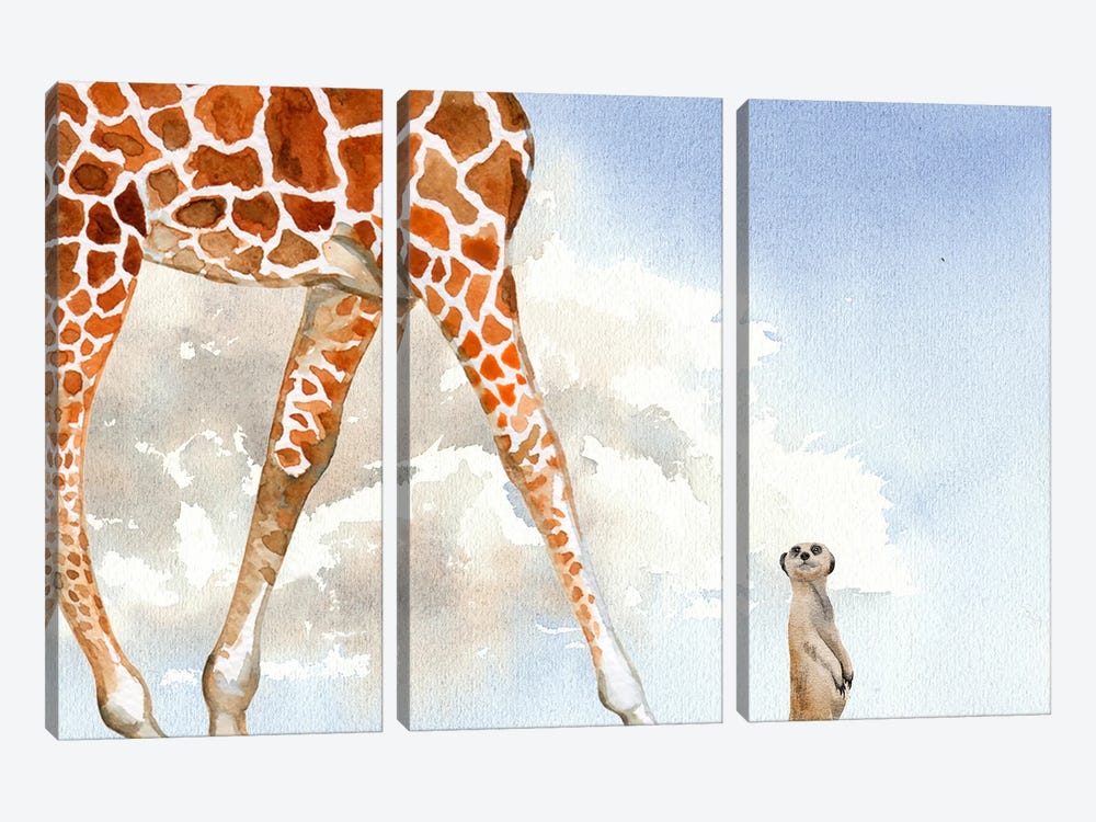 Funny Animals - Giraffe Vs Meerkat by Page Turner 3-piece Canvas Art