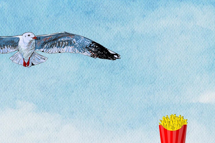Funny Animals - Seagull Vs Chips by Page Turner wall art