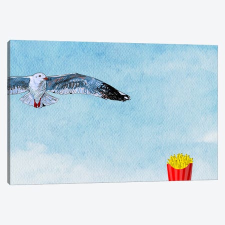 Funny Animals - Seagull Vs Chips Canvas Print #DHV371} by Page Turner Canvas Art Print