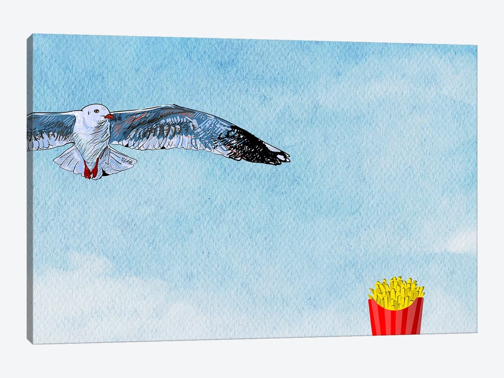 Funny Animals - Seagull Vs Chips by Page Turner 1-piece Canvas Art Print