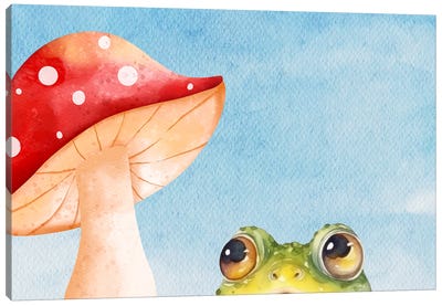 Funny Animals - Frog Vs Toadstool Canvas Art Print - Food Art