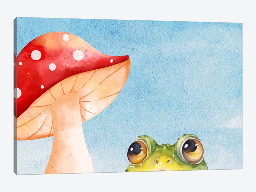 Funny Animals - Frog Vs Toadstool by Page Turner 1-piece Canvas Artwork