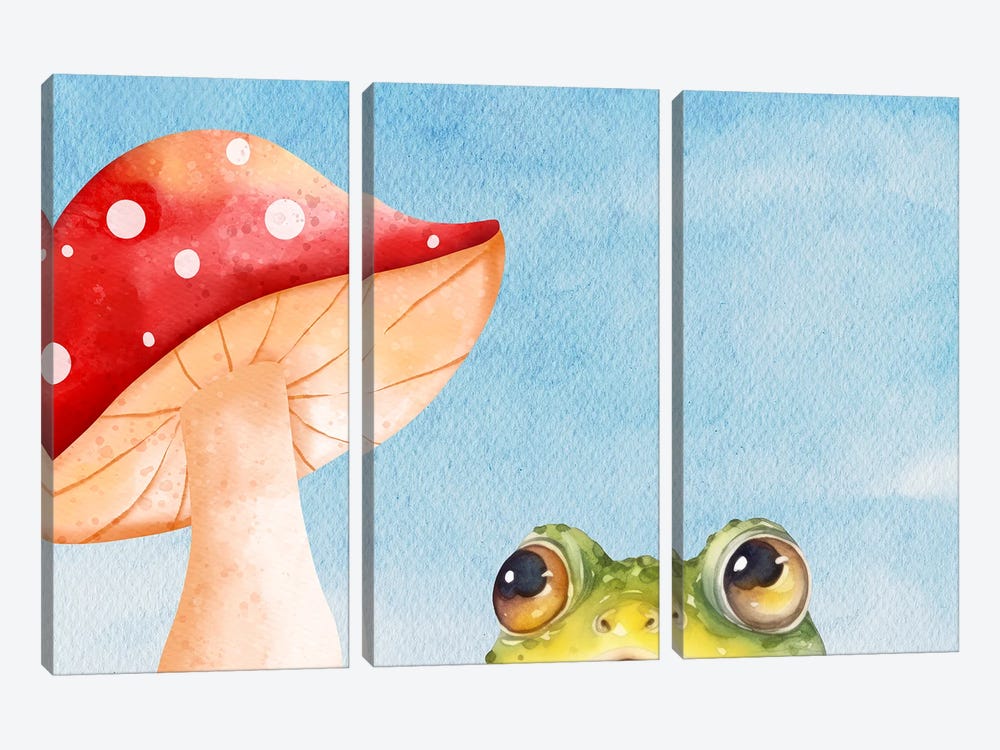 Funny Animals - Frog Vs Toadstool by Page Turner 3-piece Canvas Art