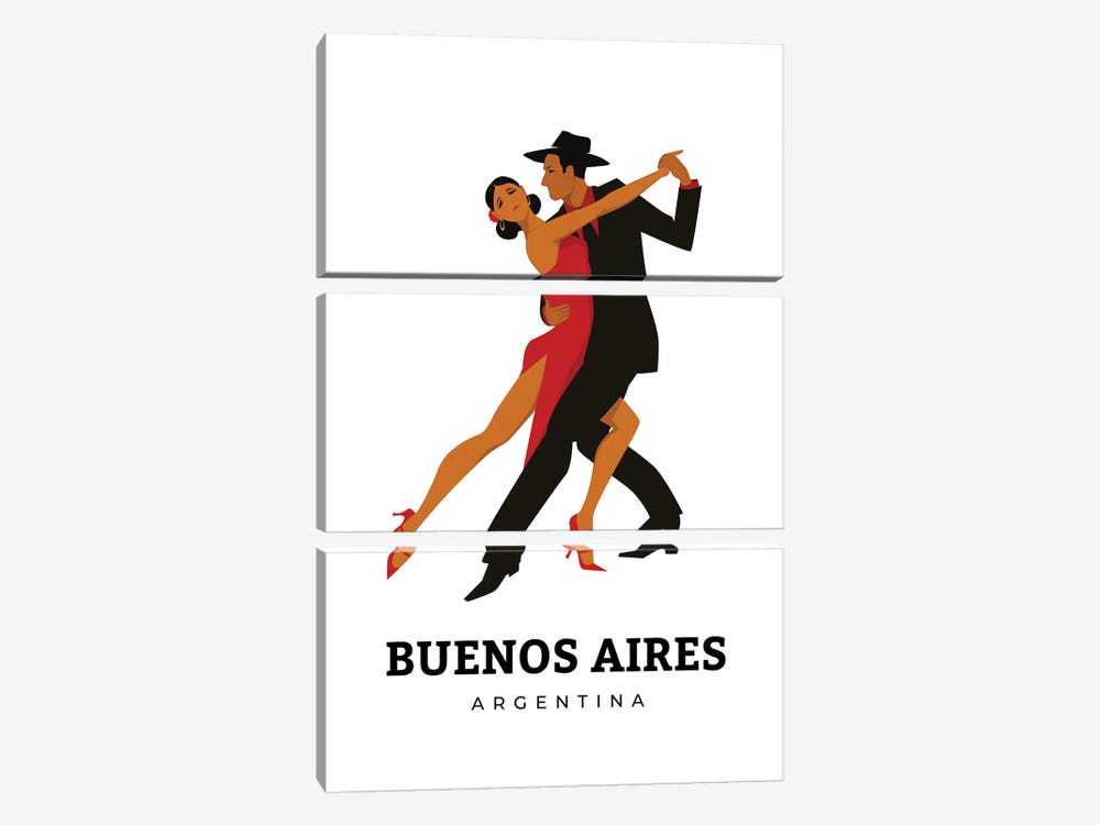Art Deco Tango Dances Of Buenos Aires Argentina by Page Turner 3-piece Canvas Wall Art