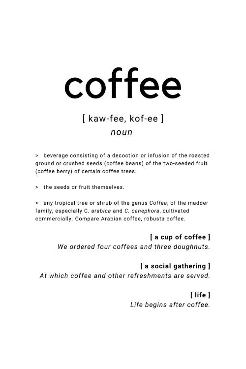 Coffee Dictionary Definition Quote by Page Turner wall art