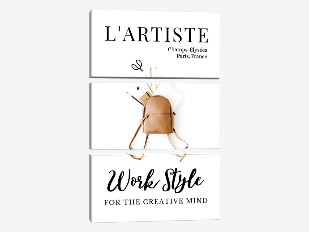 L'Artiste French Art Magazine Cover Design With Backpack by Page Turner 3-piece Canvas Artwork