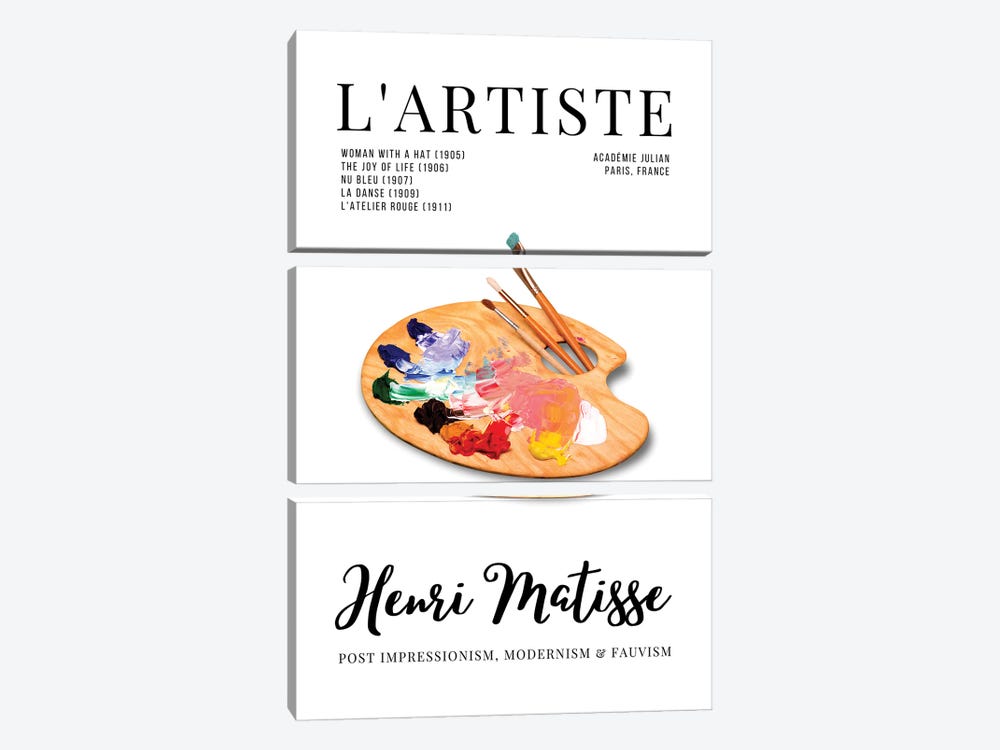 L'Artiste French Art Magazine Cover Design With Matisse And Palette by Page Turner 3-piece Canvas Art Print