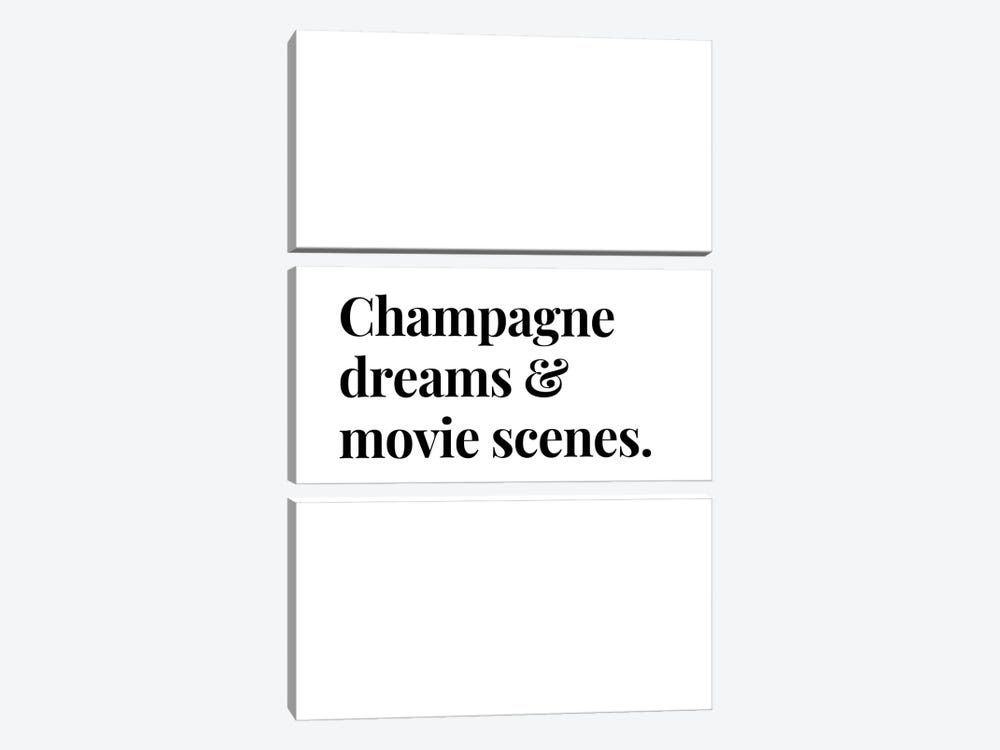Champagne Dreams And Movie Scenes Bar And Drinks Quote by Page Turner 3-piece Canvas Art Print