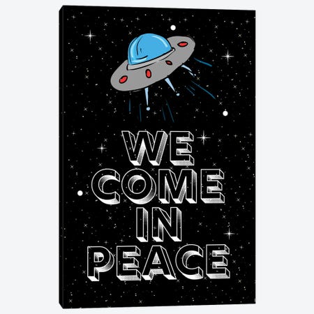 We Come In Peace Space Aliens And Space Ship Canvas Print #DHV55} by Page Turner Canvas Wall Art