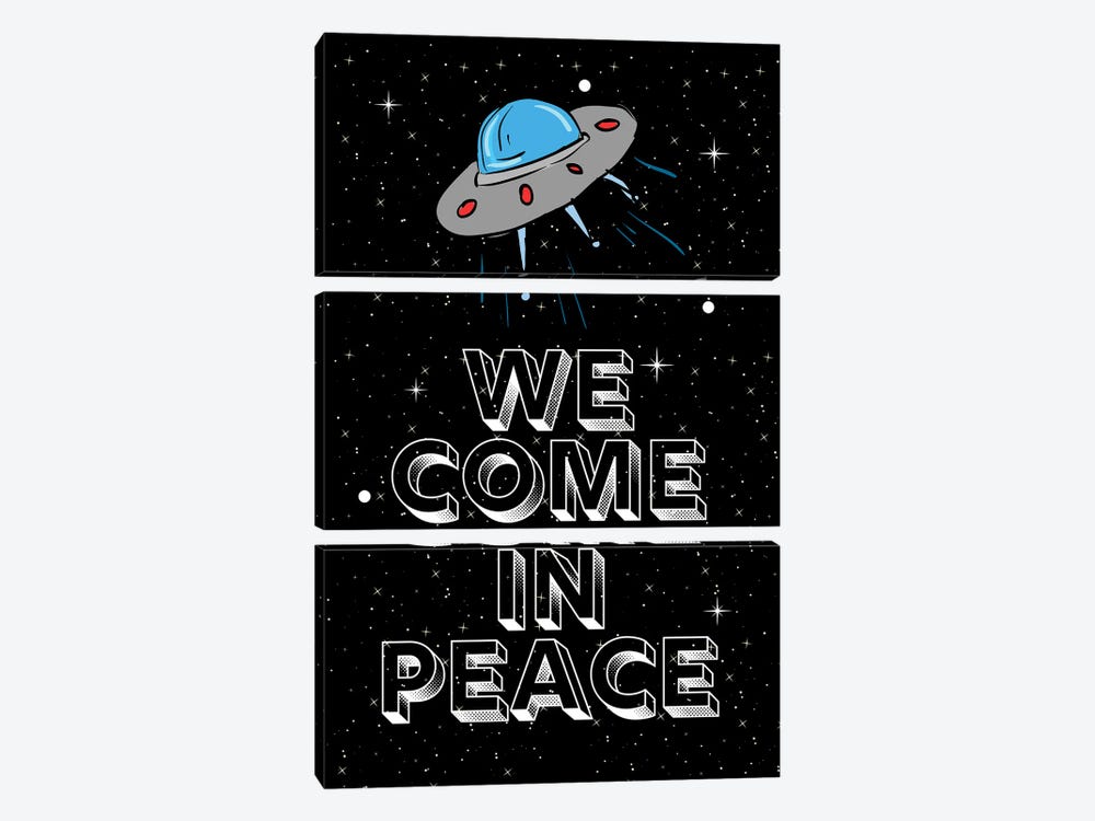 We Come In Peace Space Aliens And Space Ship by Page Turner 3-piece Canvas Print