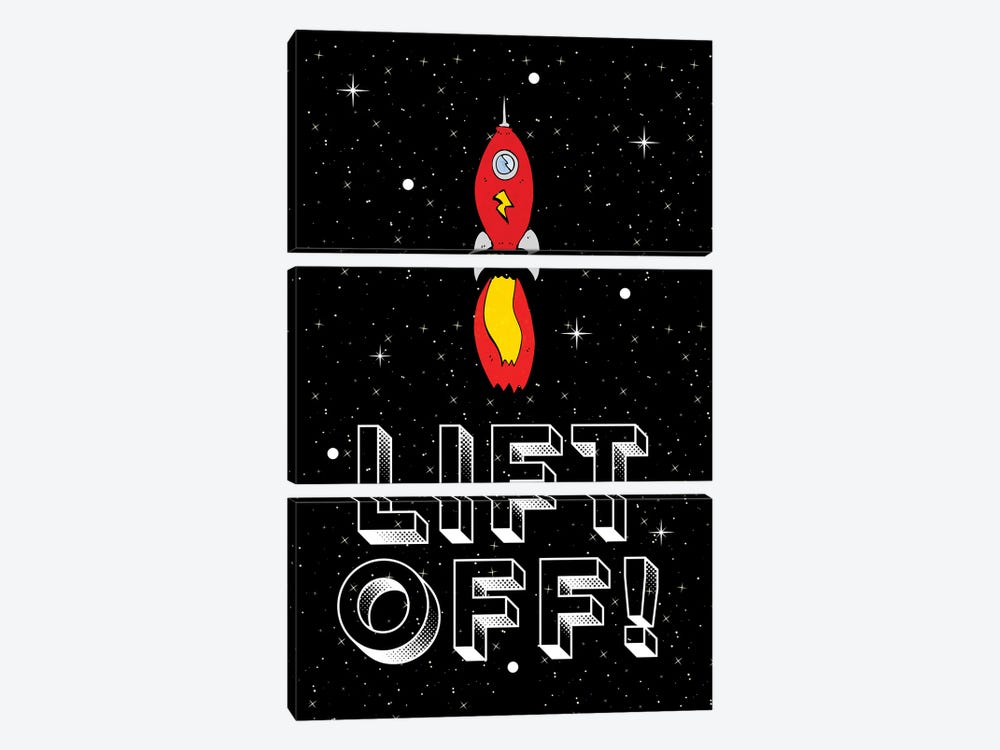Lift Off! Space Rocket Blast Off by Page Turner 3-piece Canvas Artwork