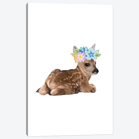 Fawn Deer Photography With Watercolour Flower Crown Canvas Print #DHV59} by Design Harvest Art Print