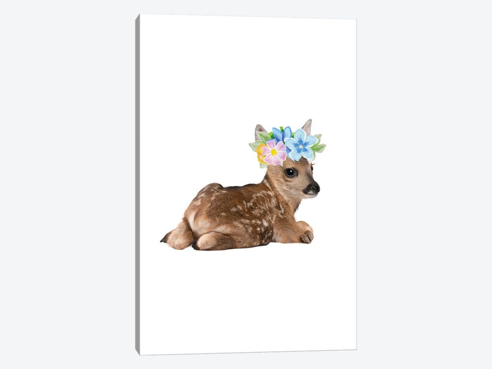 Fawn Deer Photography With Watercolour Flower Crown by Page Turner 1-piece Art Print