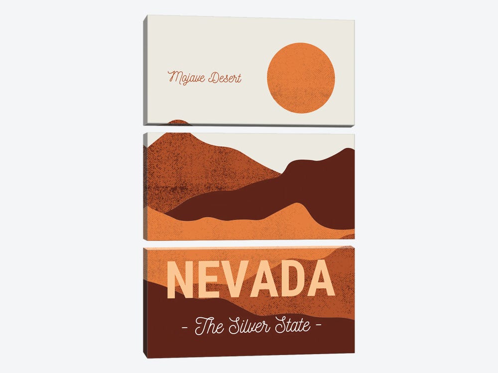 Nevada And Mojave Desert Vintage Travel by Page Turner 3-piece Canvas Art Print