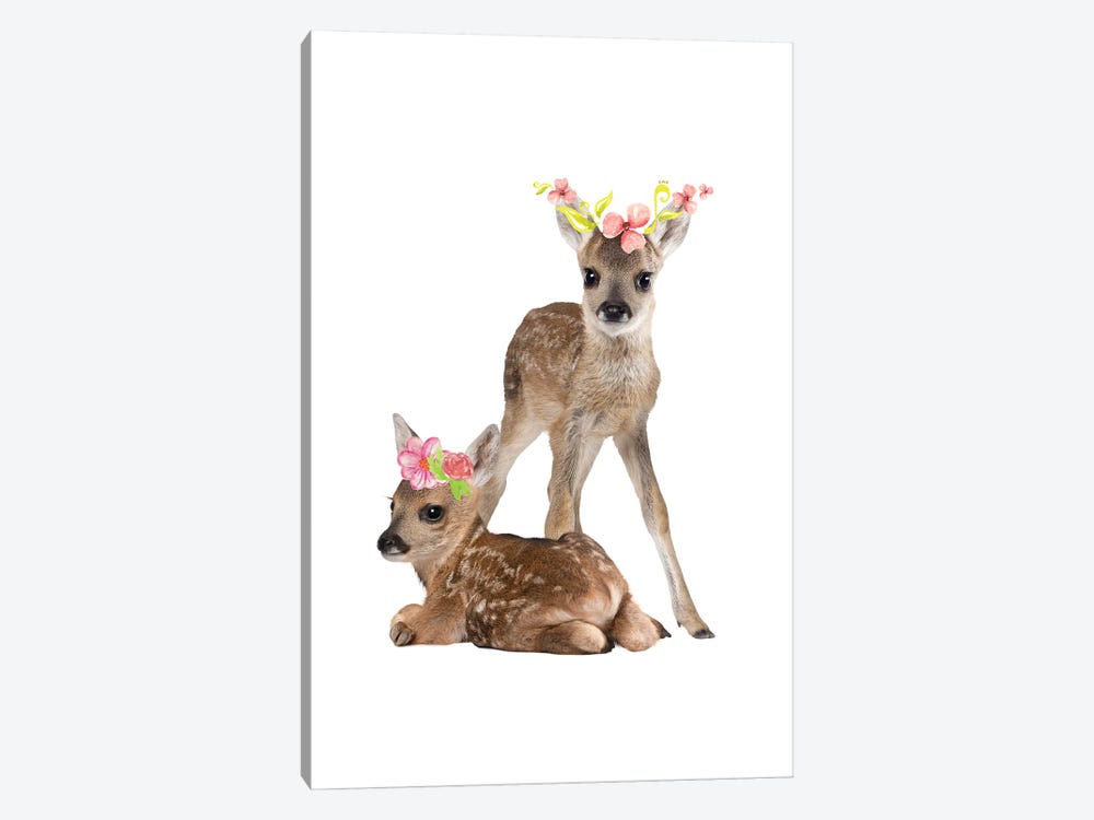 Fawn Deers Photography With Watercolour Flower Crowns by Page Turner 1-piece Art Print