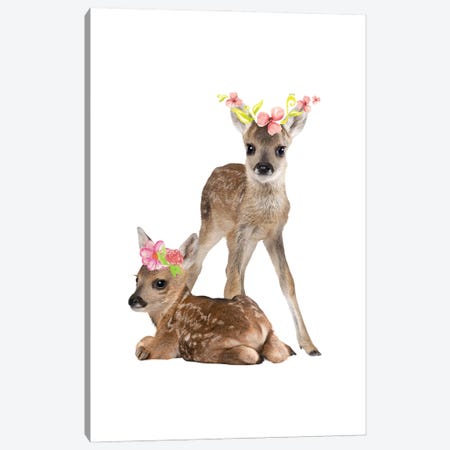 Fawn Deers Photography With Watercolour Flower Crowns Canvas Print #DHV60} by Design Harvest Canvas Art
