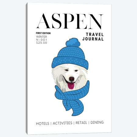 Aspen Travel Journal Magazine Cover With Winter Dog In Scarf Canvas Print #DHV61} by Page Turner Canvas Art