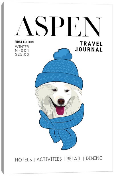 Aspen Travel Journal Magazine Cover With Winter Dog In Scarf Canvas Art Print - Page Turner