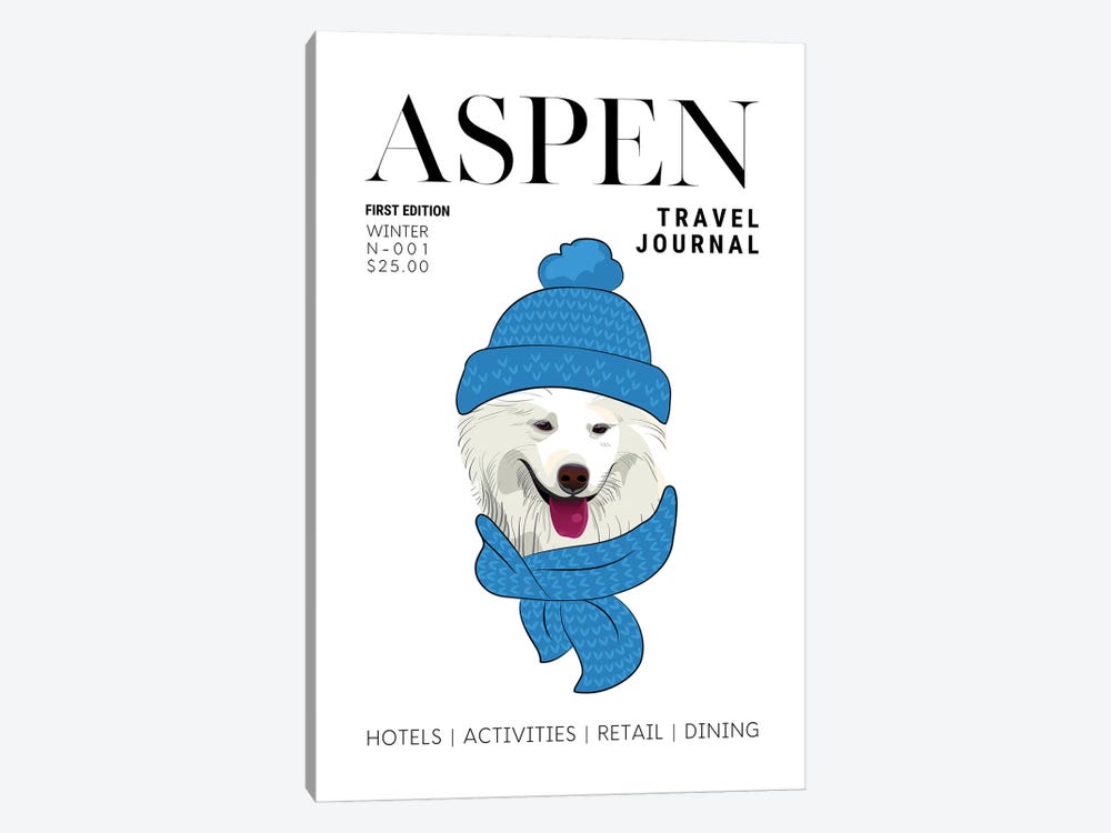 Aspen Travel Journal Magazine Cover With Winter Dog In Scarf by Page Turner 1-piece Canvas Art