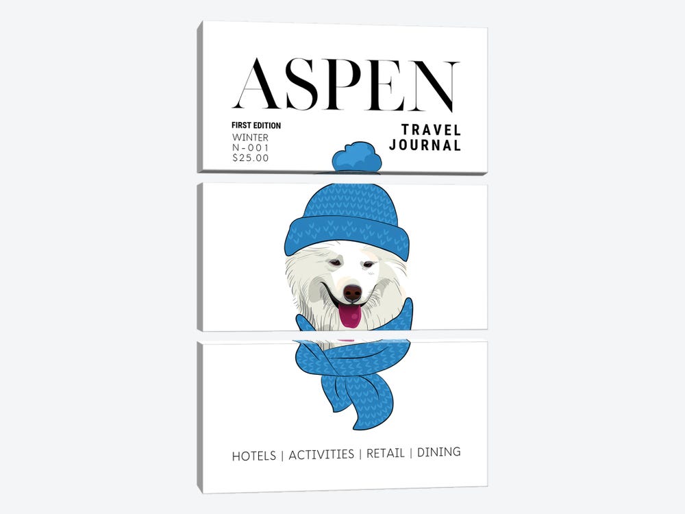 Aspen Travel Journal Magazine Cover With Winter Dog In Scarf by Page Turner 3-piece Canvas Artwork