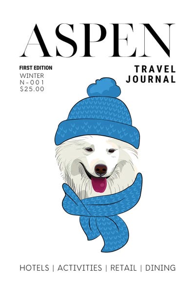 Aspen: Aspen Travel Journal Magazine Cover With Winter Dog In Scarf by Page Turner