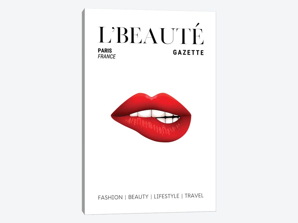 L'Beaute Beauty Magazine Cover With Red Lipstick On Bitten Lips by Page Turner 1-piece Canvas Print