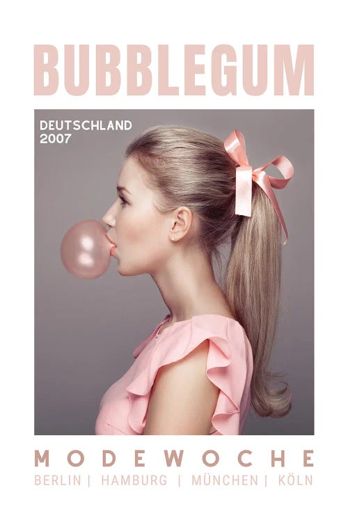 Bubblegum Pink German Magazine Cover Showing Girl With Ponytail by Page Turner wall art