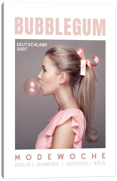 Bubblegum Pink German Magazine Cover Showing Girl With Ponytail Canvas Art Print - Bubble Gum