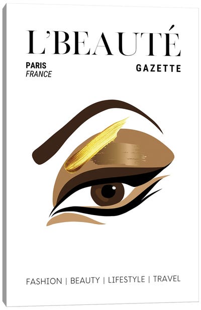 L'Beaute French Beauty Magazine Cover With Golden Eyeshadow And Makeup Canvas Art Print - Paris Typography