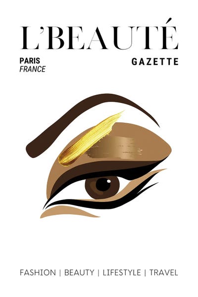 Paris Typography: L'Beaute French Beauty Magazine Cover With Golden Eyeshadow And Makeup by Page Turner