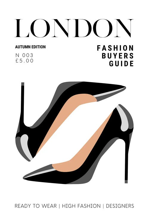 London Fashion Guide Magazine Cover With Patent Black High Heel Stilettos by Page Turner wall art