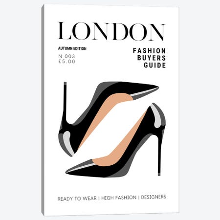 London Fashion Guide Magazine Cover With Patent Black High Heel Stilettos Canvas Print #DHV68} by Page Turner Canvas Wall Art