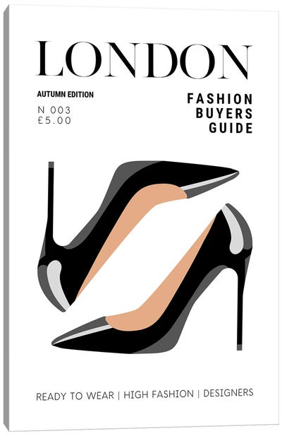 London Fashion Guide Magazine Cover With Patent Black High Heel Stilettos Canvas Art Print - Page Turner