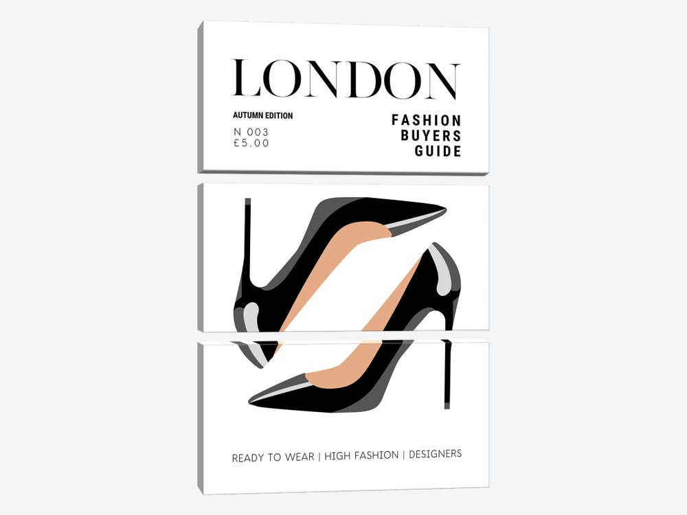 London Fashion Guide Magazine Cover With Patent Black High Heel Stilettos by Page Turner 3-piece Canvas Print
