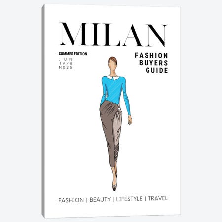 Milan Italian Fashion Guide With Retro Vintage Fashion Illustration Canvas Print #DHV69} by Design Harvest Canvas Artwork