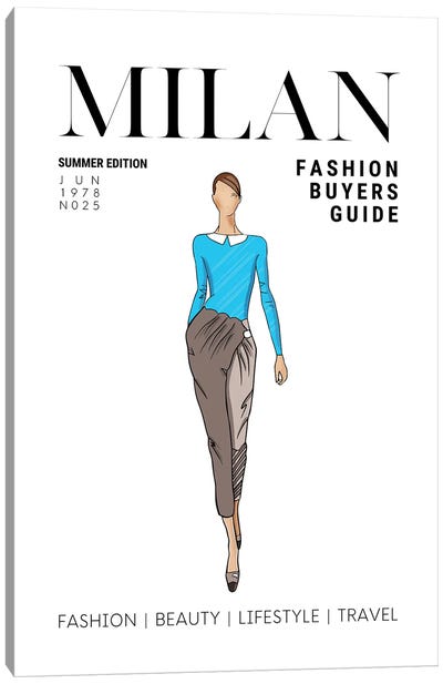 Milan Italian Fashion Guide With Retro Vintage Fashion Illustration Canvas Art Print - Page Turner