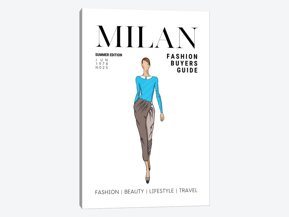 Milan Italian Fashion Guide With Retro Vintage Fashion Illustration by Page Turner 1-piece Canvas Wall Art