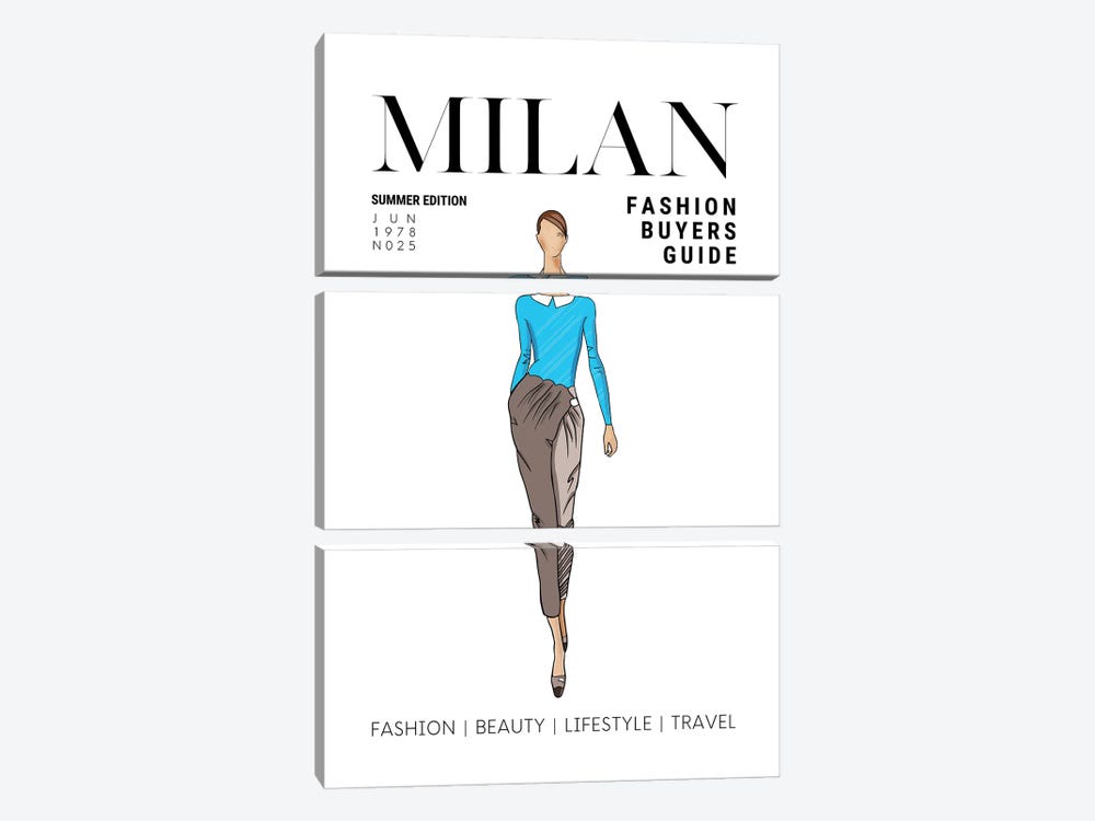 Milan Italian Fashion Guide With Retro Vintage Fashion Illustration by Page Turner 3-piece Canvas Artwork